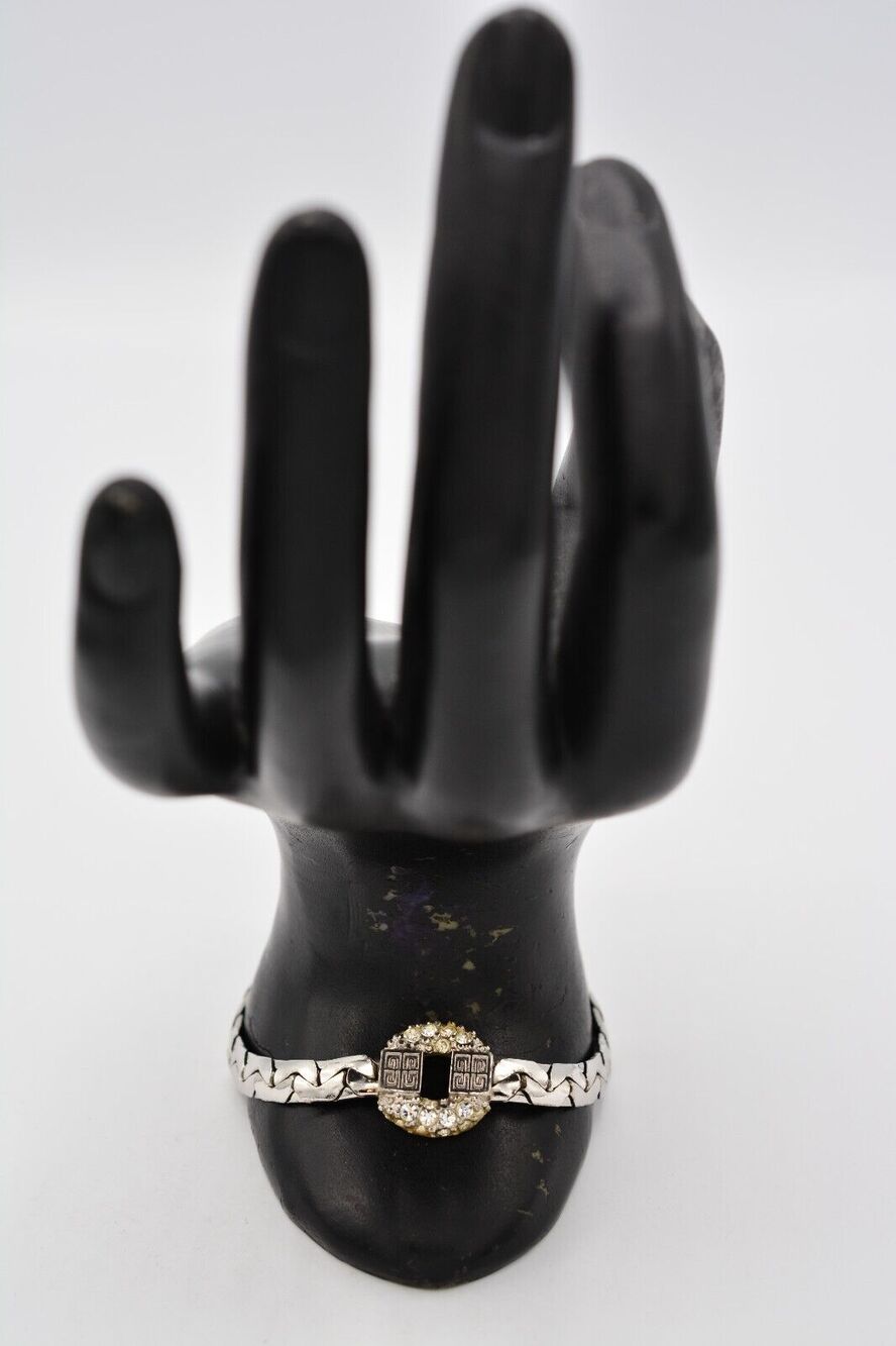 Givenchy Vintage Bracelet 4G Logo Rhinestone Crystal Runway Signed 80s BinAD
